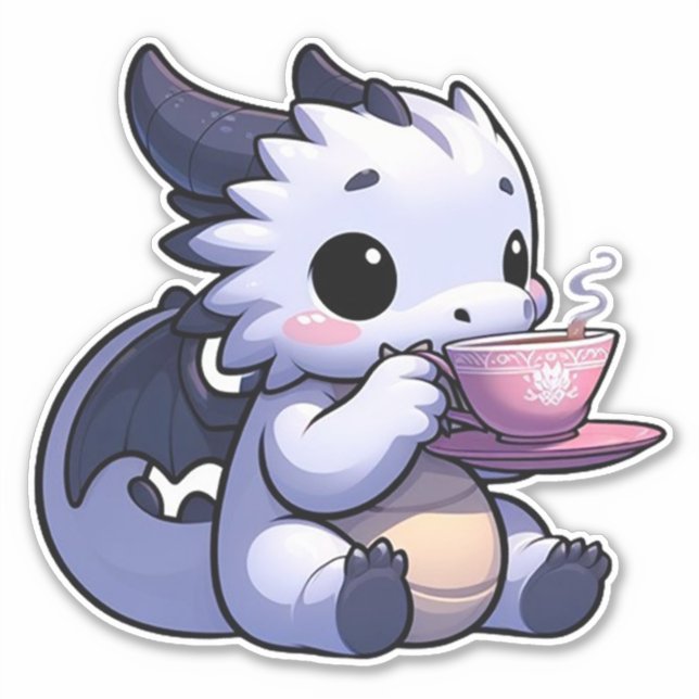 Pegatina Bebé Dragon tomando té (Anverso)