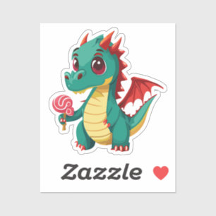 Pegatina Bebé dulce Dragón con su dulce favorito