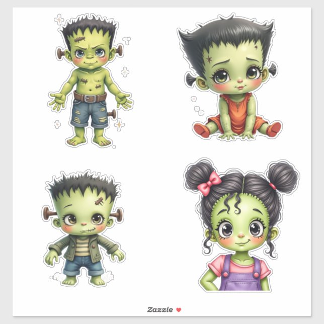 Pegatina Bebé Frankenstein lindo de Halloween  (Hoja)
