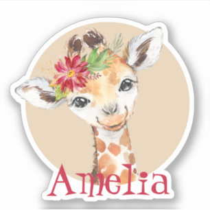 Pegatina Bebé Giraffe Safari Jungle Rosa Personalizado
