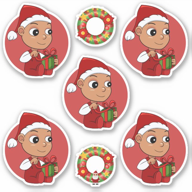 Pegatina Bebé hispano con un gorra Navidad personalizado St (Anverso)