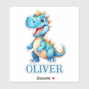 Pegatina Bebé lindo Trex dinosaurio azul personalizado