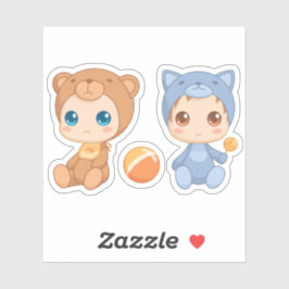 Pegatina Bebés gemelos con traje de gato