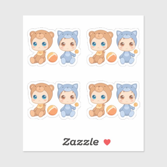 Pegatina Bebés gemelos con traje de gato de 4 (Hoja)