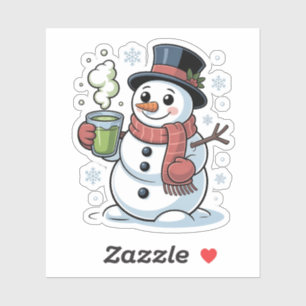 Pegatina Bebida de hombre de nieve de Navidad bebiendo Matc