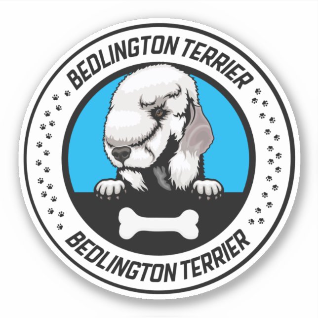 Pegatina Bedlington Terrier Peeking Ilustracion Badge (Anverso)
