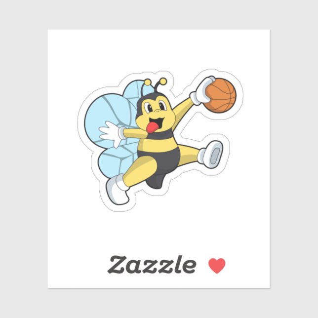 Pegatina Bee como jugador de baloncesto con baloncesto (Hoja)