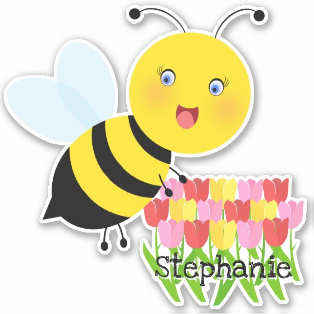 Pegatina Bee en Tulip Garden (Anverso)