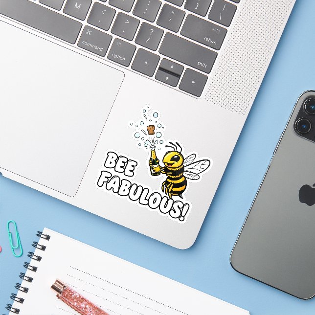 Pegatina Bee Fabulous Sticker (Ordenado portátil con iPhone)