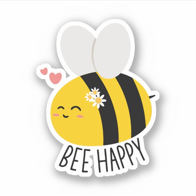 Pegatina Bee Happy, Bee Inspirador Happy Motivation (Anverso)
