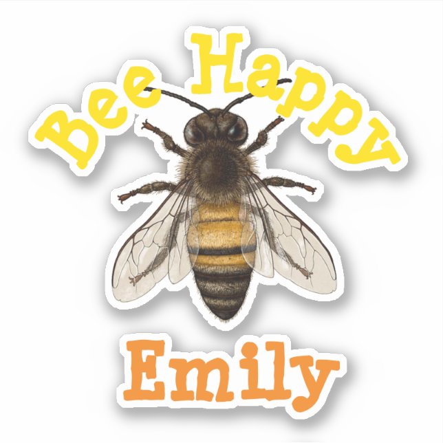 Pegatina Bee Happy personalizado (Anverso)
