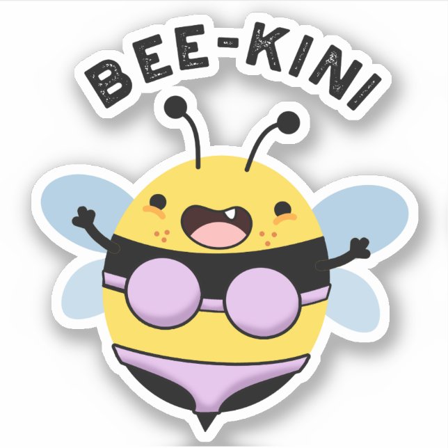 Pegatina Bee-kini Funny Bee Puns (Anverso)