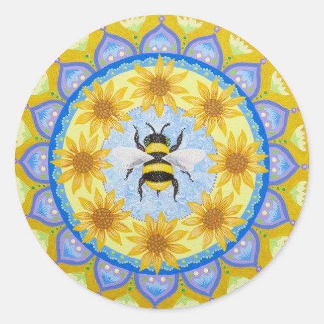 Pegatina Bee Mandala de Soozie Wray (Anverso)