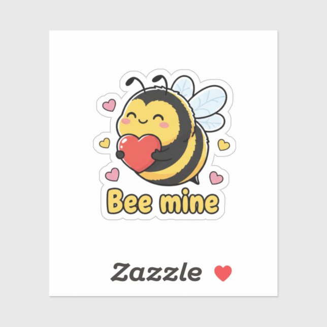 Pegatina Bee Mine Cute Chubby Bumblebee Valentine Pun  (Hoja)