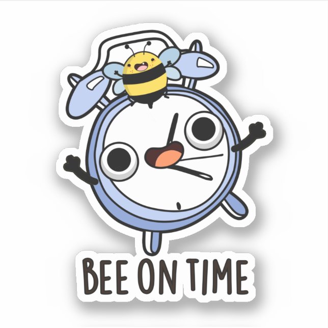Pegatina Bee On Time Funny Insect Clock Pun (Anverso)