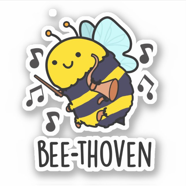 Pegatina Bee-thoven Funny Music Bee Pun (Anverso)