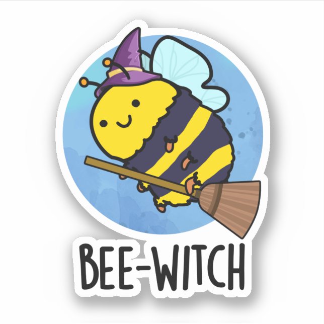 Pegatina Bee-witch Funny Bee Pun (Anverso)