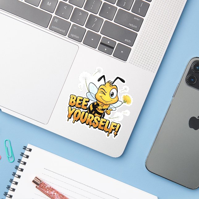 Pegatina Bee Yourself Sticker (Ordenado portátil con iPhone)