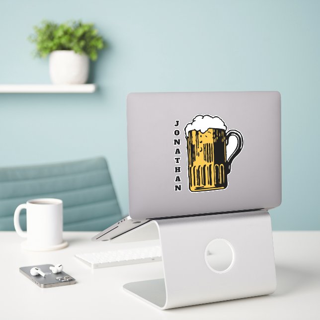 Pegatina BEER de nombre personalizado (Ordenado portátil  en el escritorio)