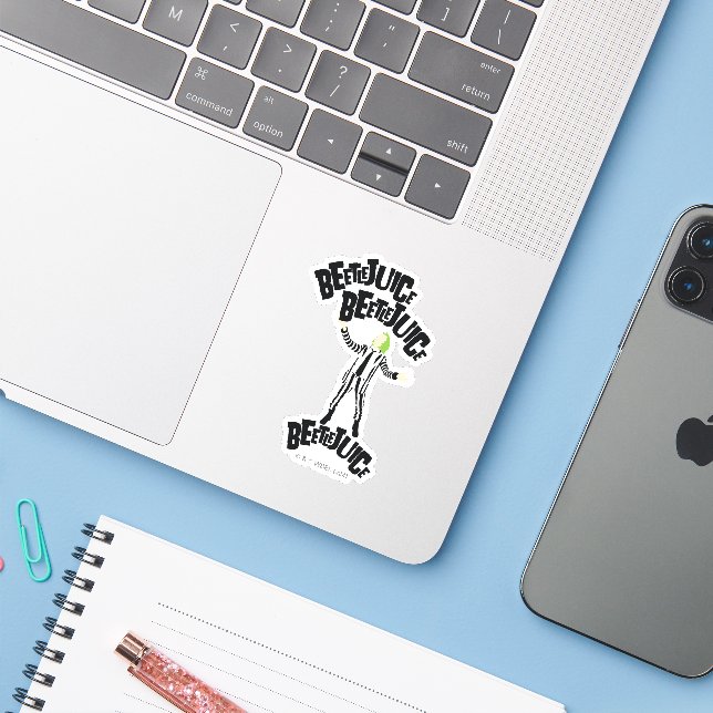 Pegatina Beetlejuice Beetlejuice Beetlejuice (Ordenado portátil con iPhone)