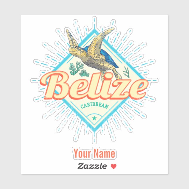 Pegatina Belice Caribe Retro Turtle Vintage Souvenir (Hoja)