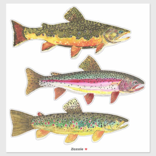 Pegatina Bella trucha - Pesca en Brook, Brown, Rainbow (Hoja)