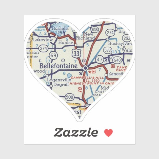 Pegatina Bellefontaine OH Vintage Map (Hoja)