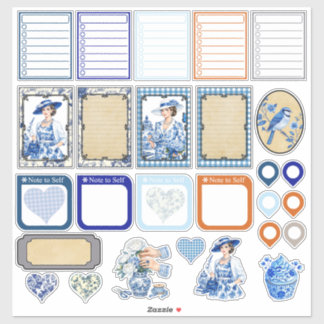 Pegatina Belleza floral azul y blanca