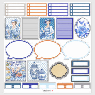 Pegatina Belleza floral azul y blanca