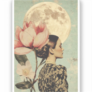 Pegatina Belleza iluminada por la luna - Mujer con flores r