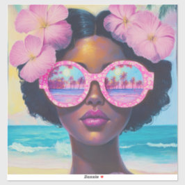 Pegatina Belleza tropical en tonos rosados