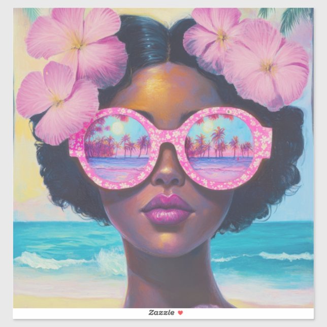 Pegatina Belleza tropical en tonos rosados (Hoja)