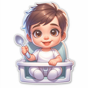 Pegatina Bello bebé niño de ojos marrones sosteniendo una c
