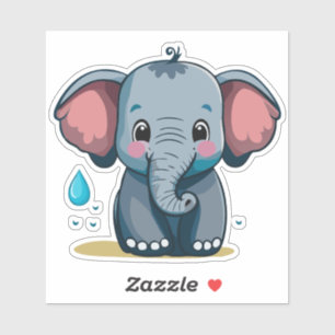Pegatina Bello elefante bebé rociando agua de su trompa
