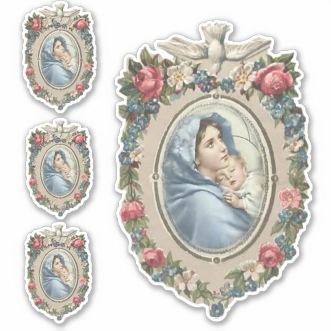 Pegatina Bendita Virgen María con Jesús Vinyl Religioso (Anverso)