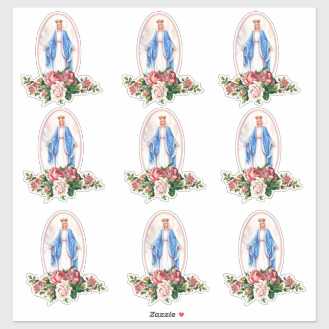 Pegatina Bendita Virgen María Floral Rosas Vinyl (Hoja)