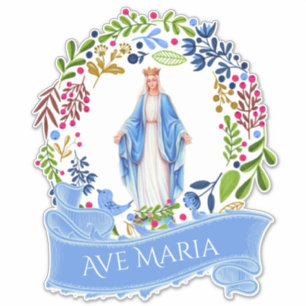 Pegatina Bendita Virgen María Floral Wreath Vinyl