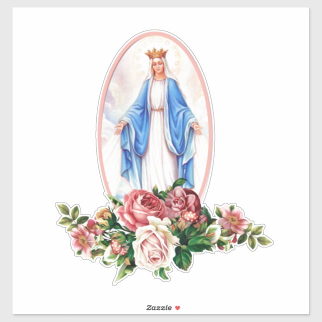 Pegatina Bendita Virgen María Floral Wreath Vinyl (Hoja)