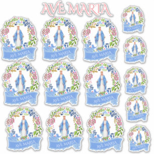 Pegatina Bendita Virgen María Floral Wreath Vinyl