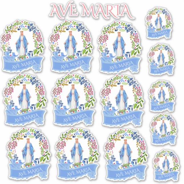 Pegatina Bendita Virgen María Floral Wreath Vinyl (Anverso)