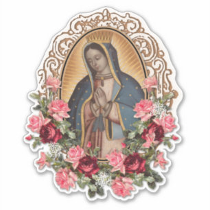 Pegatina Bendita Virgen María Rosas religiosos de Guadalupe