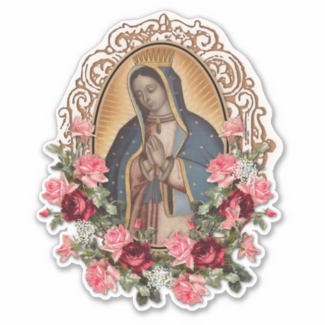 Pegatina Bendita Virgen María Rosas religiosos de Guadalupe (Anverso)