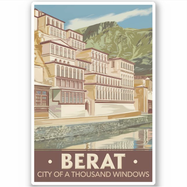 Pegatina Berat Albania Ilustracion Viaje de arte cosecha (Anverso)
