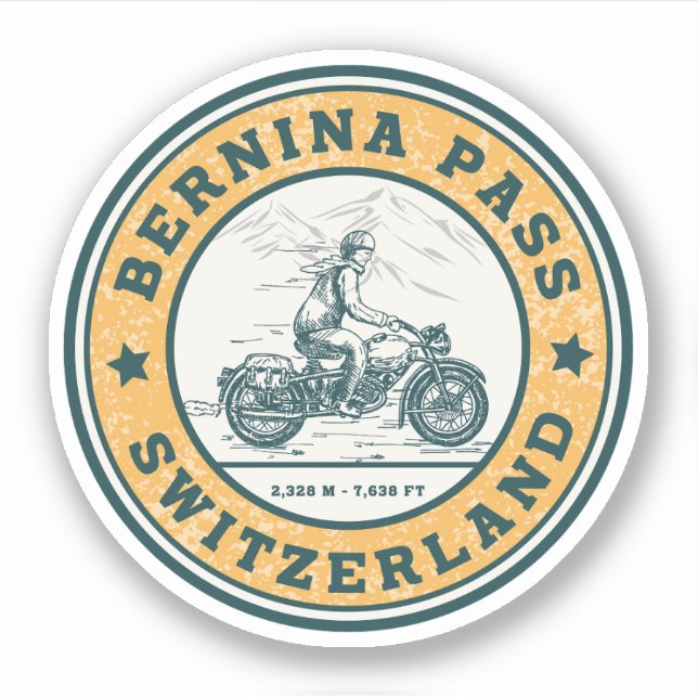 Pegatina Bernina pasa la gira en moto de los alpes suizos (Anverso)