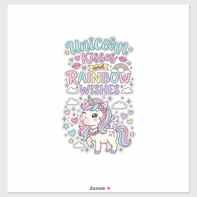 Pegatina Besos de unicornio y deseos de arcoíris Uvas paste (Hoja)