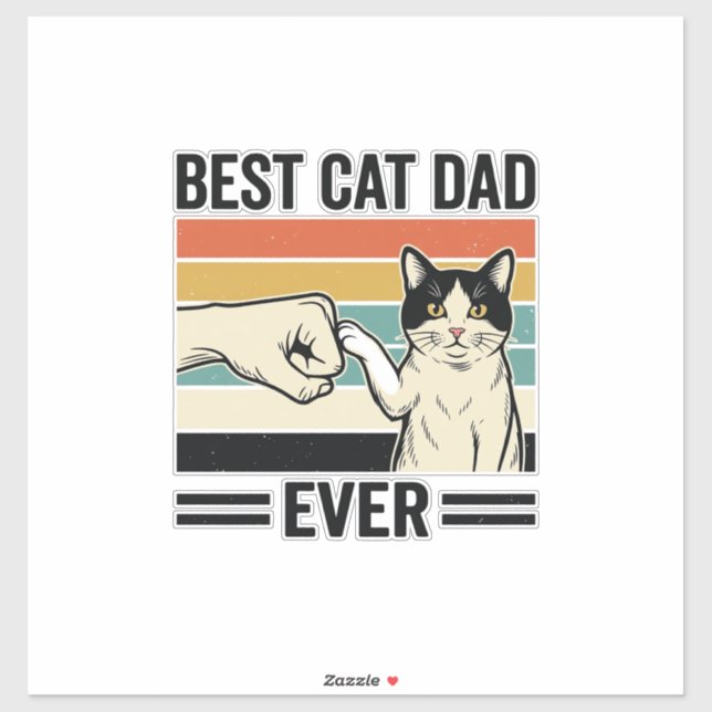Pegatina Best Cat Dad Ever Retro Cat Fist Bump Shirt_1 (Hoja)