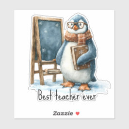 Pegatina Best Teacher Ever Winter Penguin Design