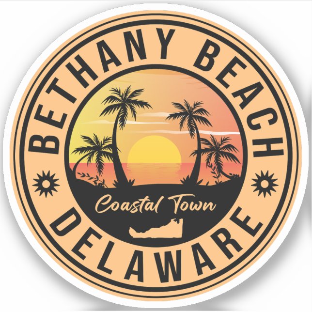 Pegatina Bethany Beach Delaware Palm Trees Retro Sunset 80 (Anverso)