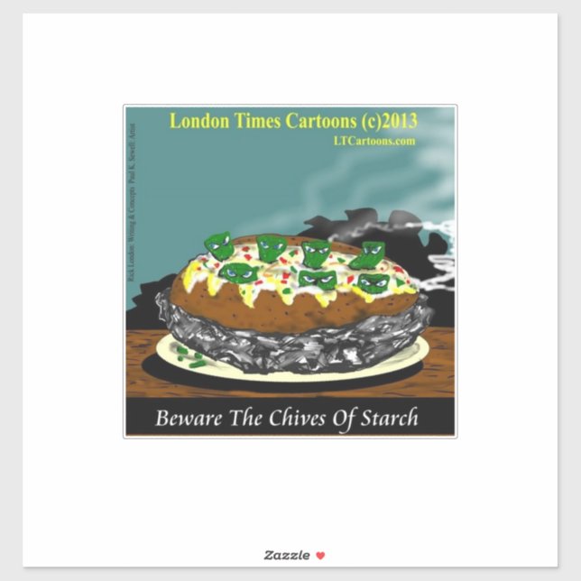 Pegatina Beware the Chives of Starch – Funny Foodie Cartoon (Hoja)