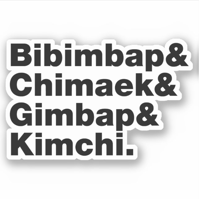 Pegatina Bibimbap & Chimaek & Gimbap & Kimchi. Comidas Core (Anverso)